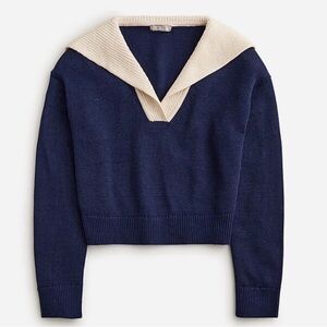 J. Crew NWT Sailor-collar Pullover Sweater Navy Blue Cream Size Small